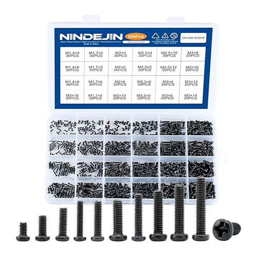 Kit de Tornillos Cabeza Plana Nindejin, 650 piezas
