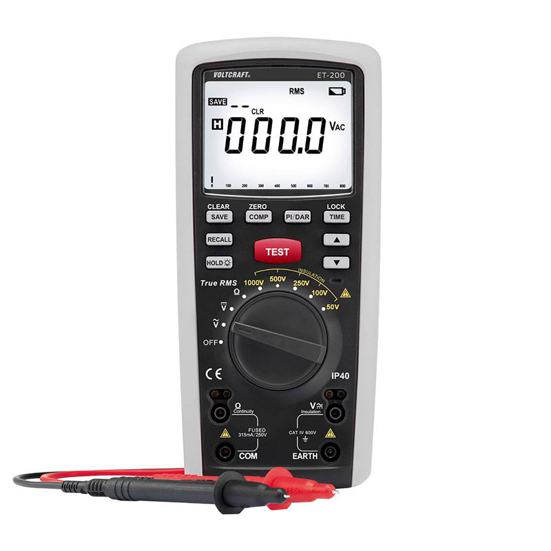 Tester de Aislamiento Digital (Megaóhmetro) Voltcraft ET-200 (hasta 1000V / 20GΩ, CAT IV)