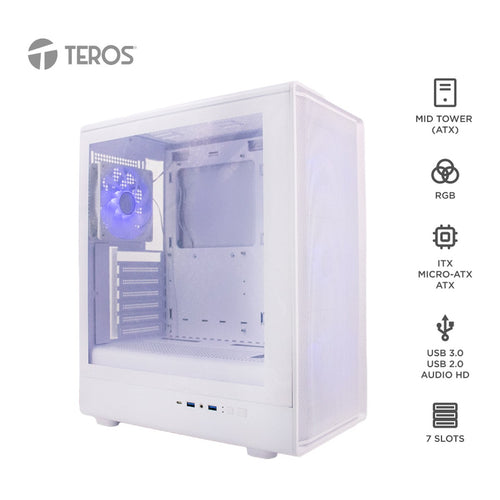 Case Gamer Teros TE-1329G ATX sin Fuente (Vidrio Templado, USB-C) Blanco