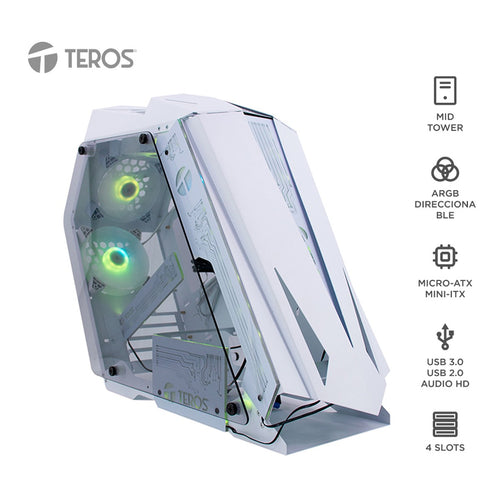 Case Gamer TEROS TE-1316G Mid Tower (vidrio templado, 4 ventiladores ARGB, blanco)