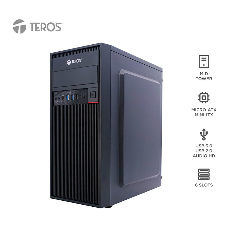 Case Gamer Teros TE-1319G Mid Tower con Fuente 450W (USB-C) Negro
