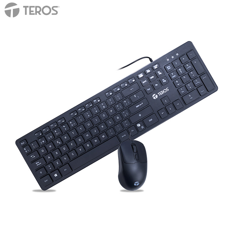 Kit Teclado y Mouse TEROS TE-5019S, tecla Copilot, USB, negro