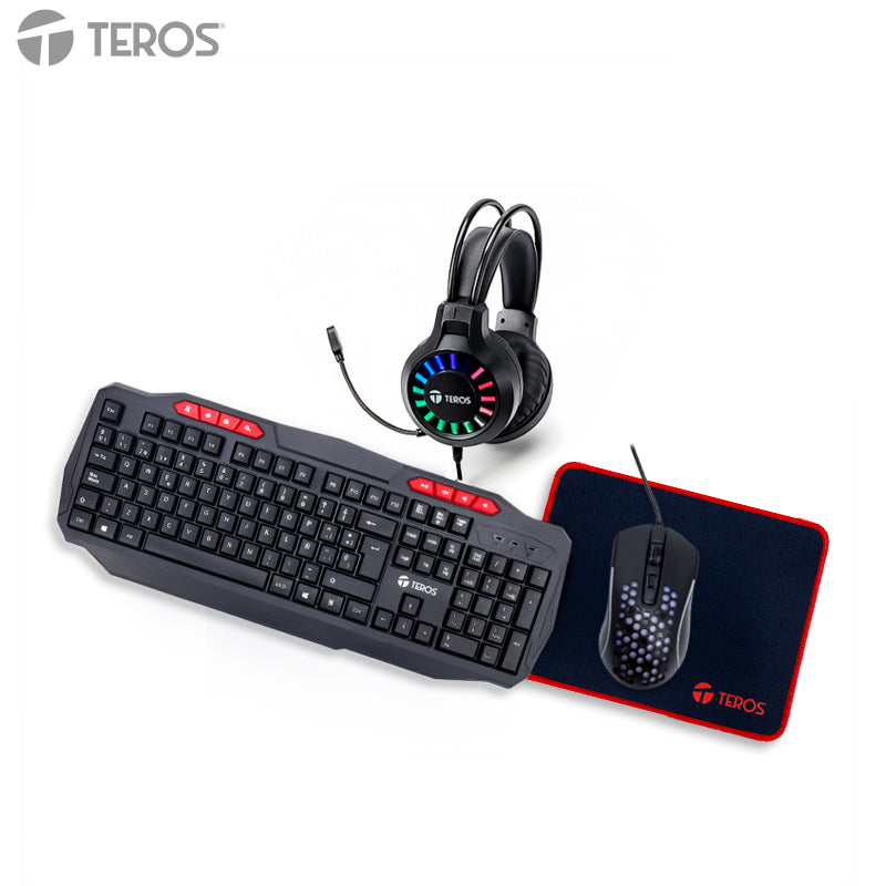 Kit Gamer Teros TE-5014S 4 en 1 (Teclado + Mouse + Auriculares + Mousepad)