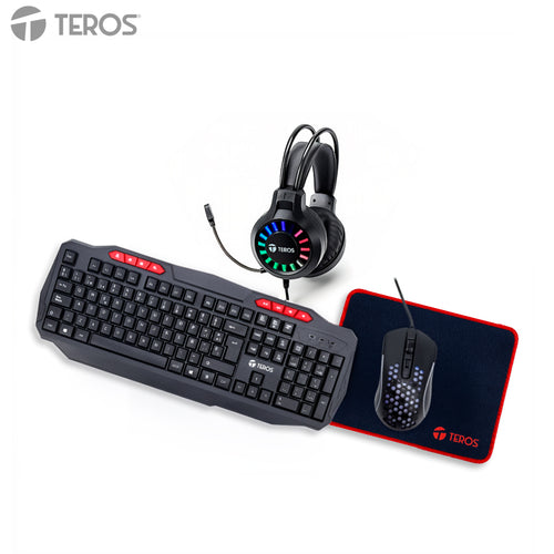 Kit Gamer Teros TE-5014S 4 en 1 (Teclado + Mouse + Auriculares + Mousepad)