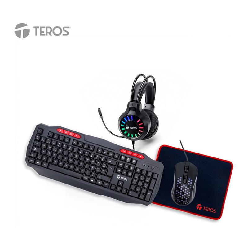 Kit Gamer Teros TE-5014S 4 en 1 (Teclado + Mouse + Auriculares + Mousepad)