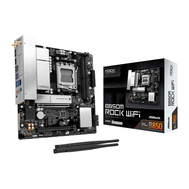 Placa Madre ASRock B850M Rock WiFi (AMD B850, Socket AM5, DDR5, mATX)
