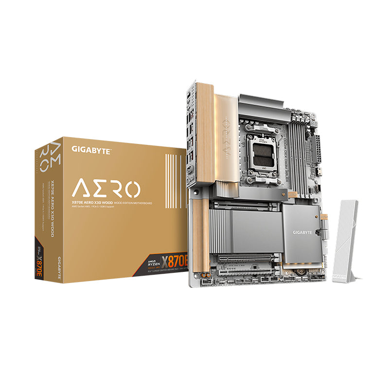 Placa Madre Gigabyte X870E AERO X3D WOOD (AMD X870E, Socket AM5, DDR5, Wi-Fi 7, ATX)