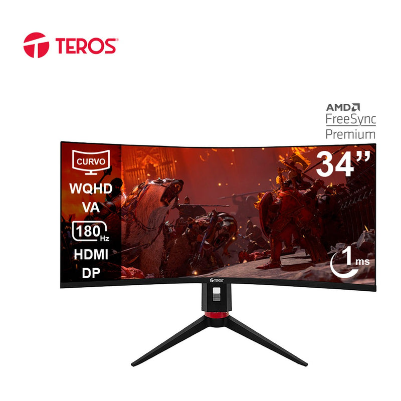 Monitor Curvo Gamer UltraWide Teros TE-3411G 34" UWQHD VA 180Hz (1000R, HDMI/DP)