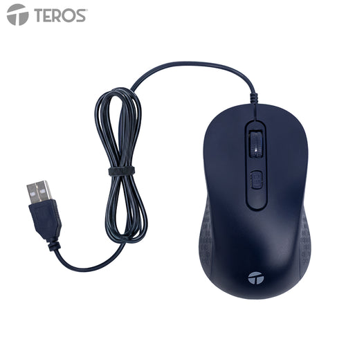 Mouse Óptico Teros TE-1243S 4 Botones (2000 DPI, USB, Azul)