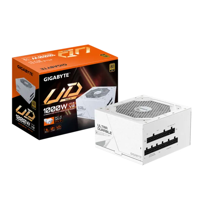 Fuente de Poder Gigabyte UD1000GM PG5 V2 ICE 1000W Modular (ATX 3.1, 80 Plus Gold, Blanco)