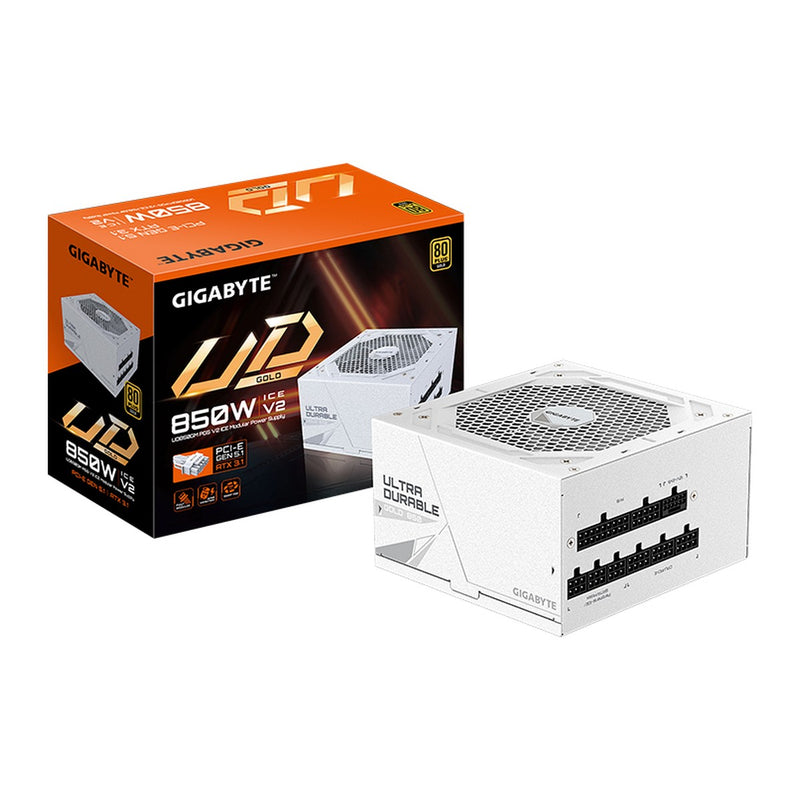 Fuente de Poder Gigabyte UD850GM PG5 ICE 850W 80+ Gold (ATX, full modular, PCIe 5.0, blanca)