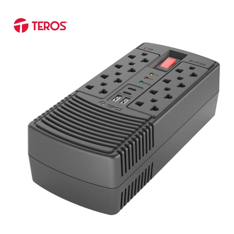 Estabilizador de Voltaje Teros TE-7182N AVR 1200VA/600W (8 tomas, 2 USB-C, 2 USB-A)
