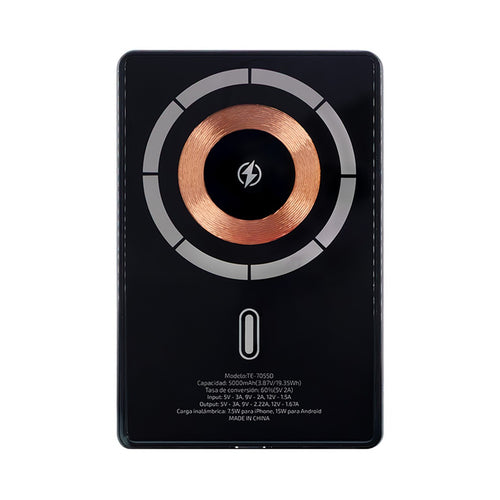 Powerbank Teros TE-7055D 5000 mAh Ultra Slim (USB-C y Carga Inalámbrica 15W)