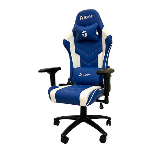 Silla Gamer Teros TE-8126B Reclinable 180° (Reposabrazos 4D, Azul y Blanco)