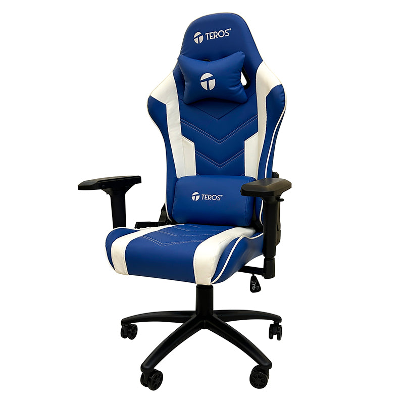Silla Gamer Teros TE-8126B Reclinable 180° (Reposabrazos 4D, Azul y Blanco)