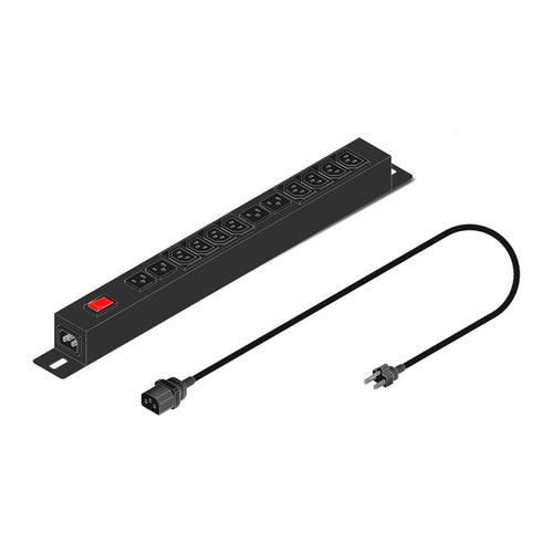 PDU para Rack 1U Elise 12 Tomas (4x NEMA + 8x C13, 10A, Horizontal, C14)