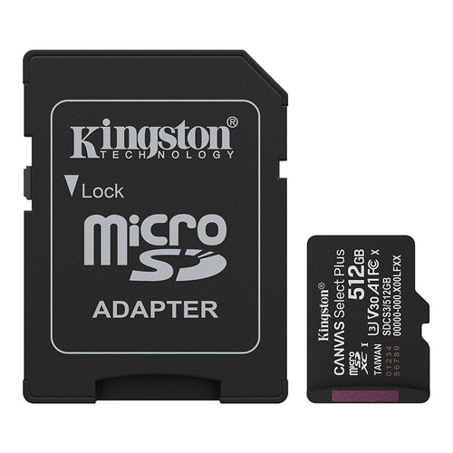 MicroSD Kingston Canvas Select Plus 512GB A1 V30 (150MB/s) con Adaptador SD