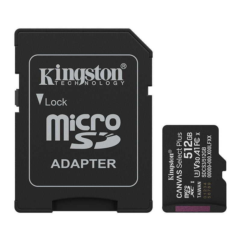 MicroSD Kingston Canvas Select Plus 512GB A1 V30 (150MB/s) con Adaptador SD