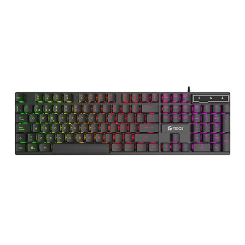 Teclado Gamer TEROS TE-4072G (membrana, retroiluminación rainbow, USB, negro)