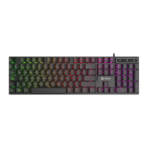 Teclado Gamer TEROS TE-4072G (membrana, retroiluminación rainbow, USB, negro)