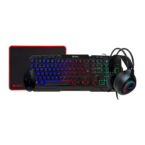 Kit Gamer TEROS TE-4063N: teclado, mouse, audifonos y mousepad