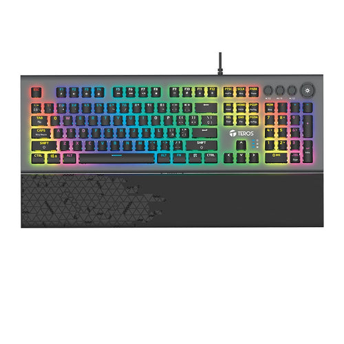 Teclado Gamer Mecánico TEROS TE-4180 RGB USB (108 teclas, panel de metal, español)