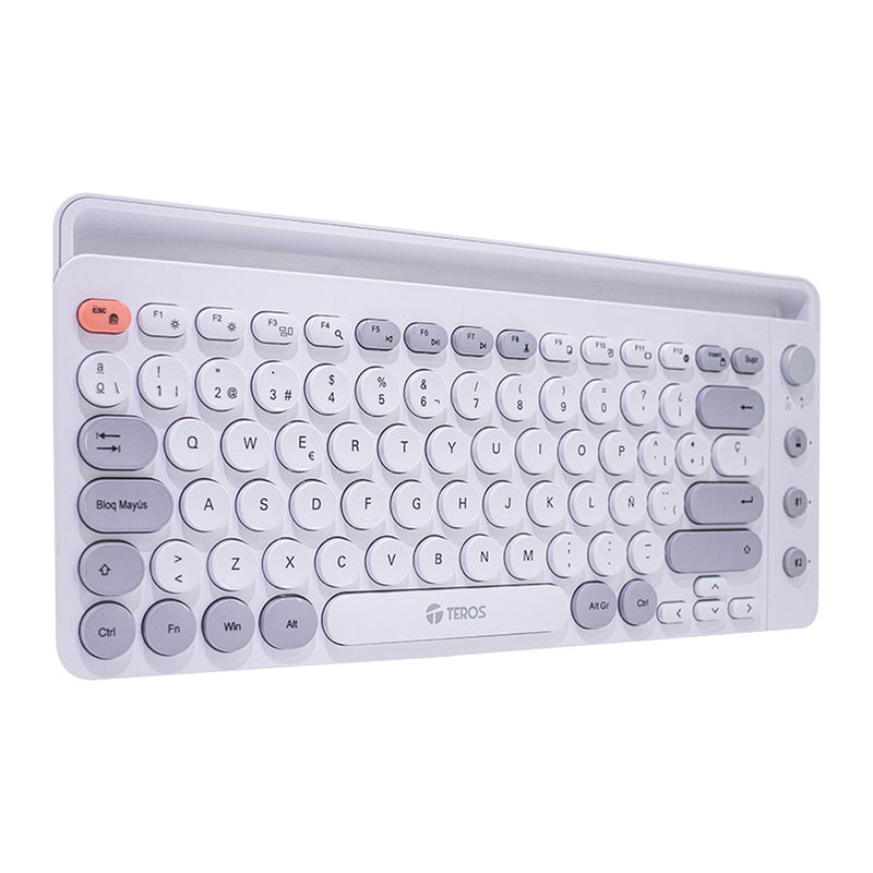 Teclado Inalámbrico TEROS TE-4070S (2.4 GHz + Bluetooth, 80 teclas, perilla de volumen, blanco)