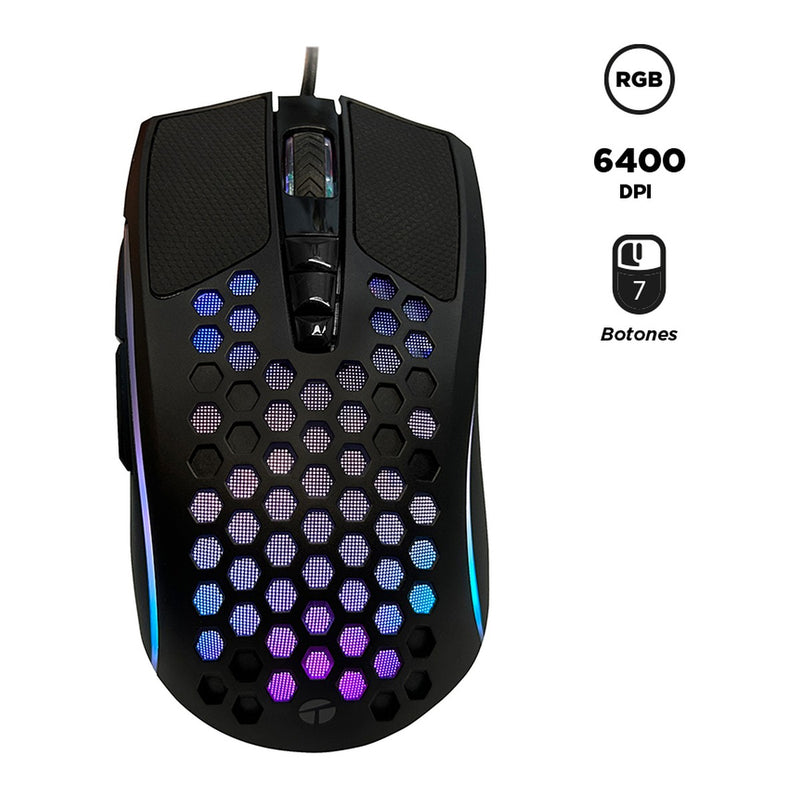 Mouse Gamer Teros TE-1210G RGB 7 Botones (6400 DPI, USB, Negro)