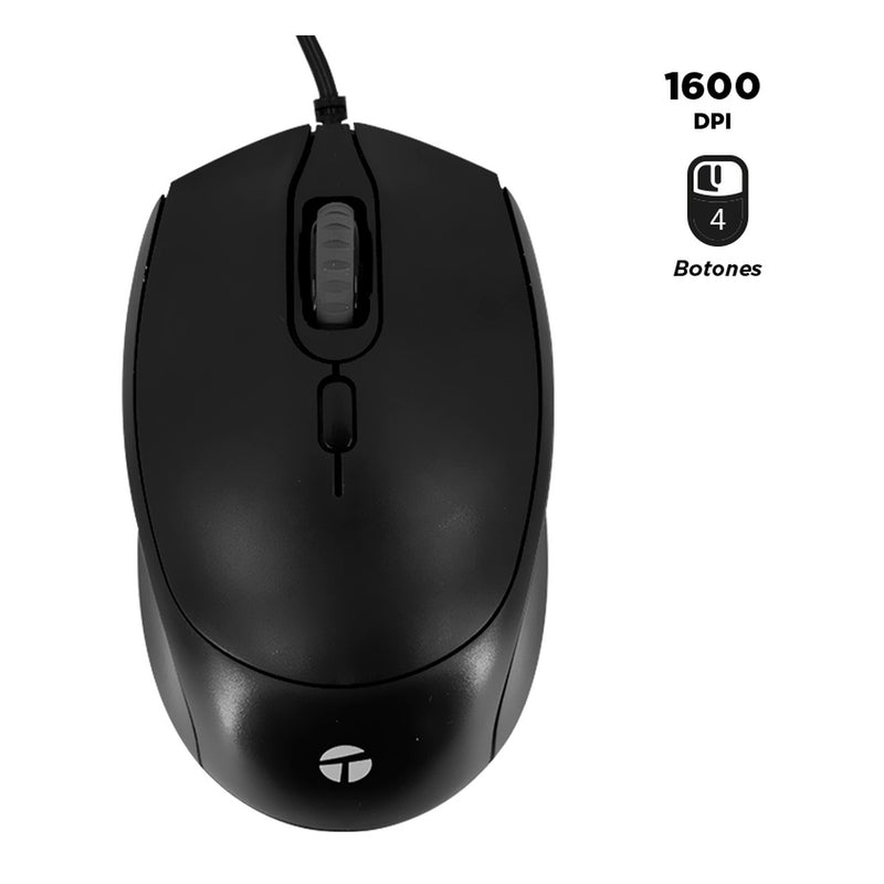 Mouse Óptico Teros TE-1222S 4 Botones (1600 DPI, USB, Negro)