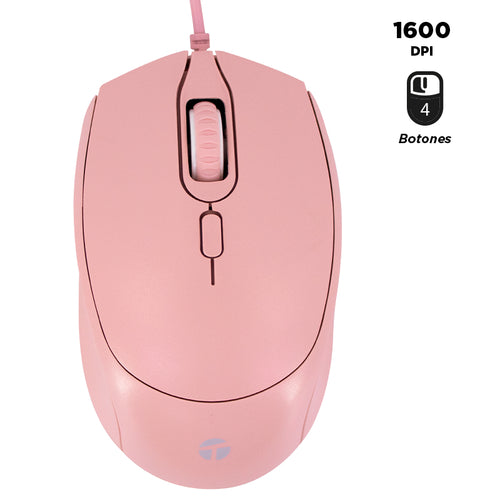 Mouse Óptico Teros TE-1226S 4 Botones (1600 DPI, USB, Rosado)