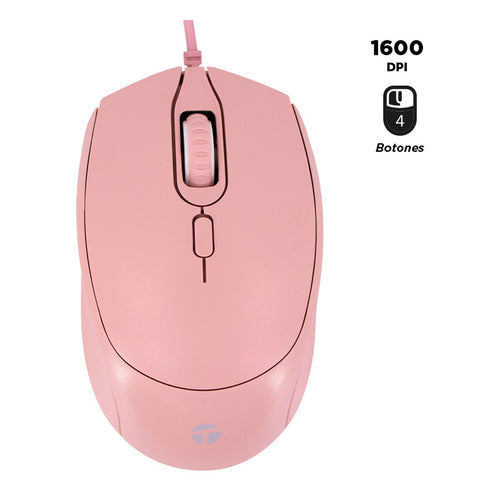 Mouse Óptico Teros TE-1226S 4 Botones (1600 DPI, USB, Rosado)