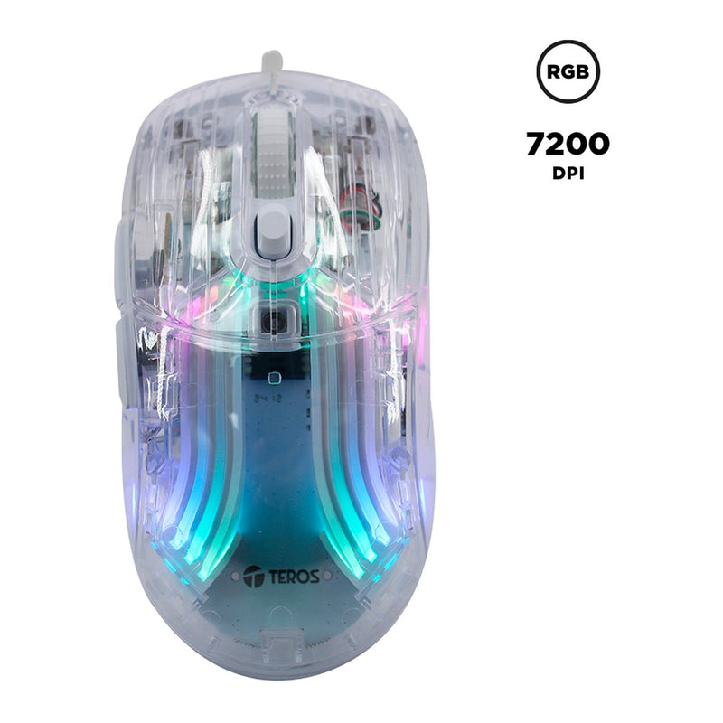 Mouse Gamer Teros TE-1216G RGB (7200 DPI, USB, Transparente)