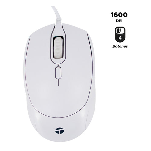 Mouse Óptico Teros TE-1225S 4 Botones (1600 DPI, USB, Blanco)