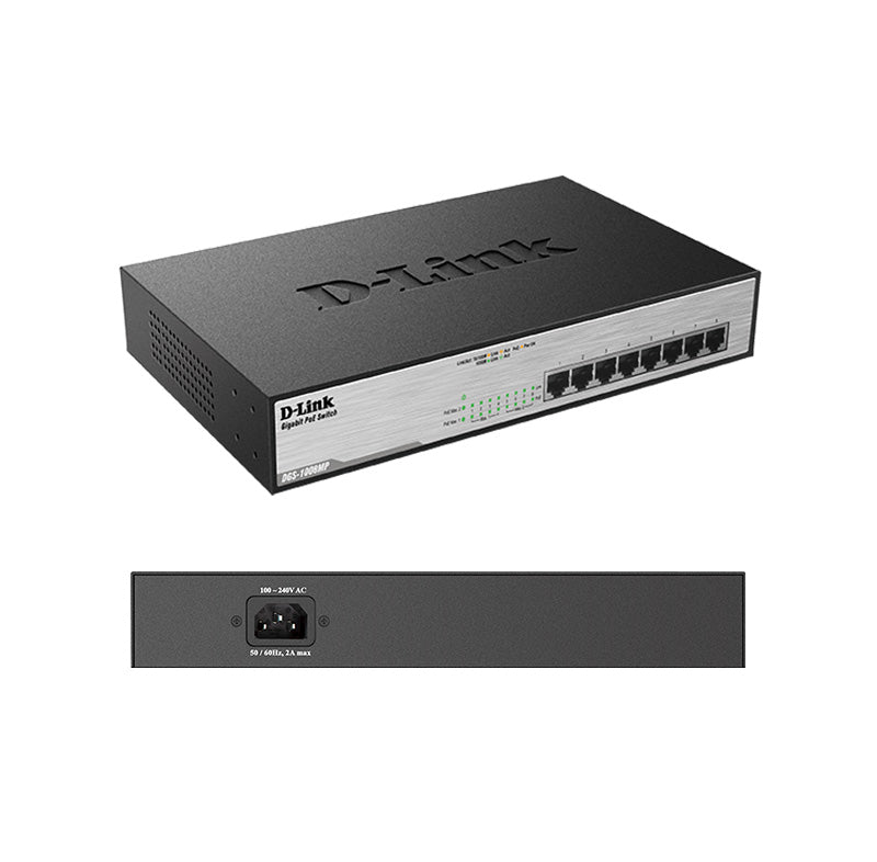 Switch Gigabit PoE D-Link DGS-1008MP, 8 puertos RJ45 10/100/1000 Mbps