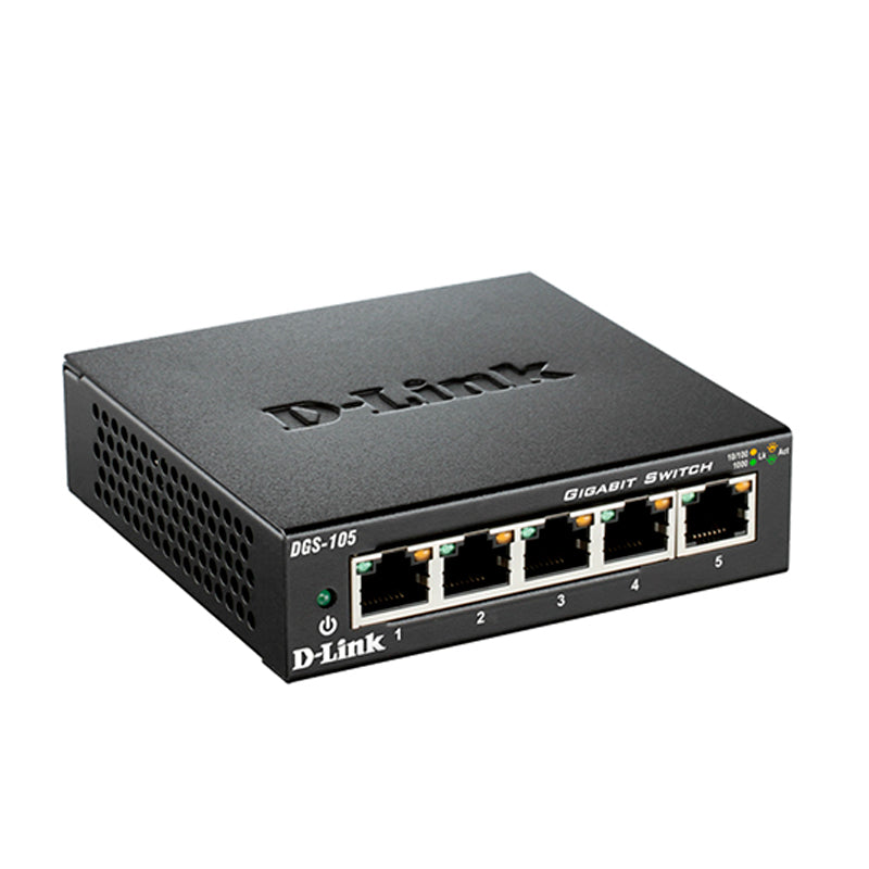 Switch D-Link DGS-105, 5 puertos Gigabit (metálico, no gestionable)