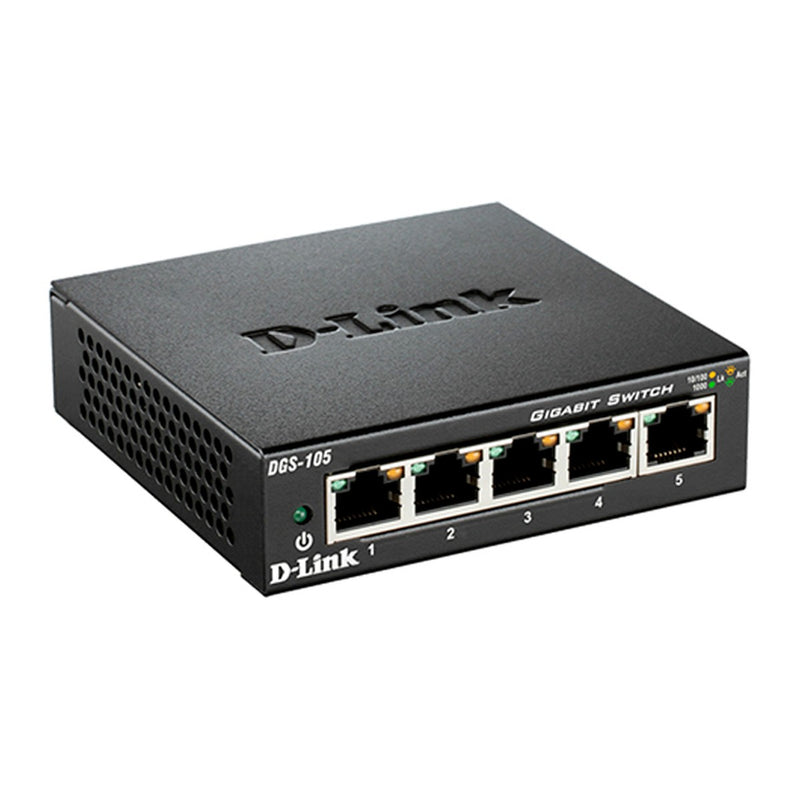 Switch D-Link DGS-105, 5 puertos Gigabit (metálico, no gestionable)
