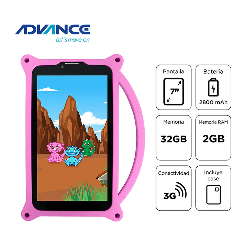 Tablet Advance Intro TR6955 7" (Android 11 Go, 3G, 2GB/32GB, Rosado)
