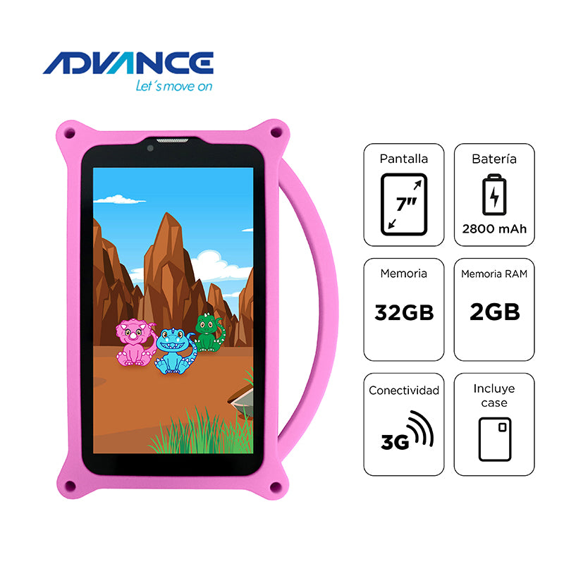 Tablet Advance Intro TR6955 7" (Android 11 Go, 3G, 2GB/32GB, Rosado)