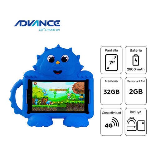 Tablet Advance Intro TR8990 7" (Android 14 Go, 4G LTE, 2GB/32GB, + Mochila, Azul)