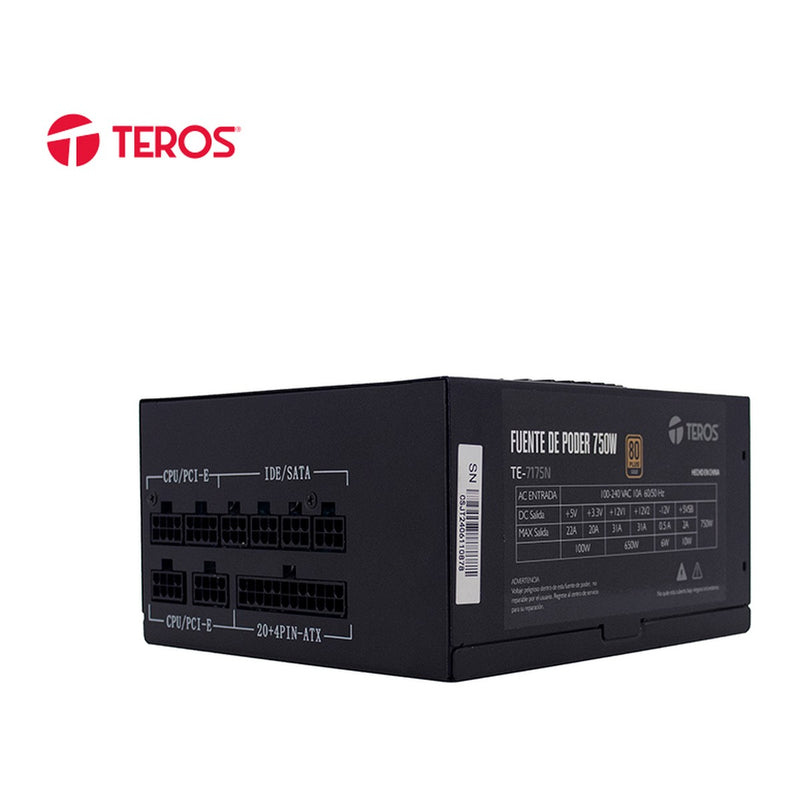 Fuente de Poder Gamer Teros TE-7175 750W Modular (ATX, 80 Plus Gold)