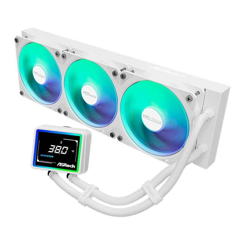 Refrigeración Líquida ASRock Challenger White 360 Digital (AIO 360mm, ARGB, pantalla LED, blanca)