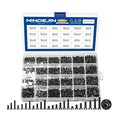 Kit de Tornillos Planos Nindejin 720 Piezas (para reparación de electrónicos)