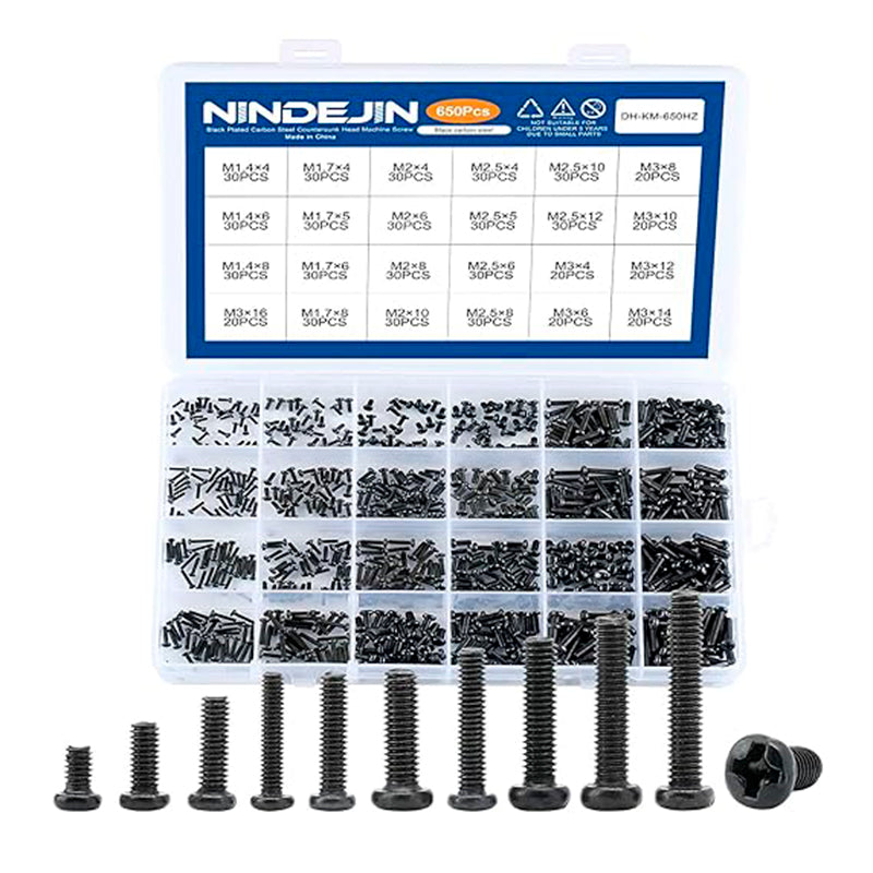 Kit de Tornillos Cabeza Plana Nindejin, 650 piezas