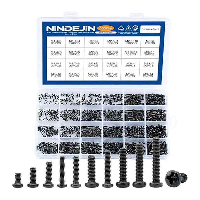 Kit de Tornillos Cabeza Plana Nindejin, 650 piezas