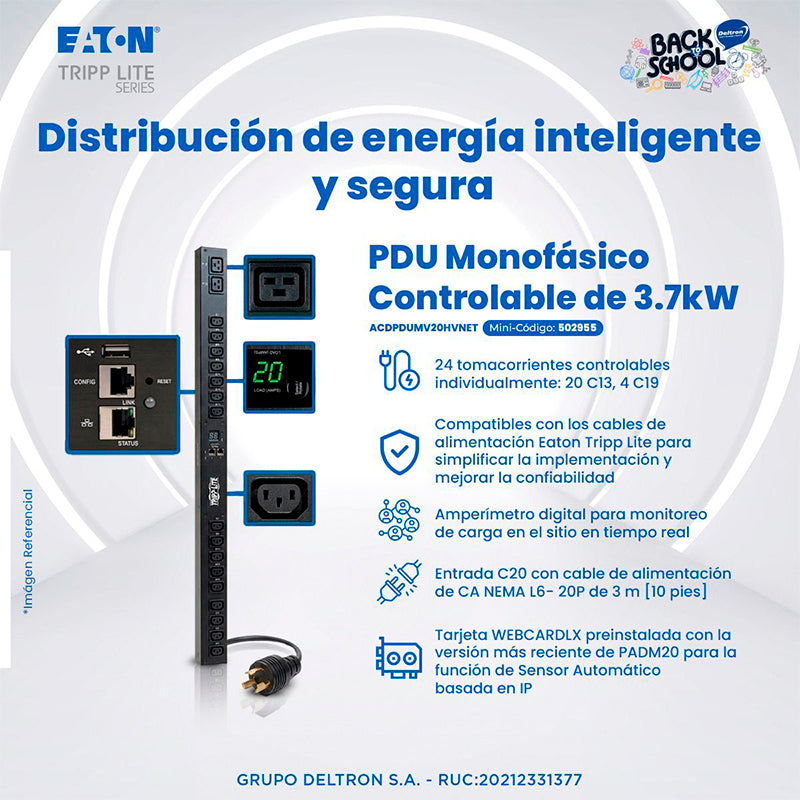PDU para Rack Eaton PDUMV20HVNETLX Monofásico Controlable 3.7kW, 24 tomas gestionables