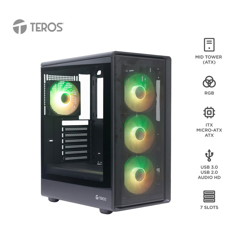 Case Gamer Teros TE-1323G ATX sin Fuente (Vidrio Templado, USB-C) Negro