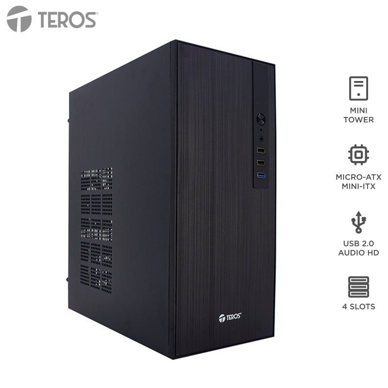 Case Teros TE-1034S Mini Tower Micro-ATX con Fuente 250W (USB 3.0) Negro