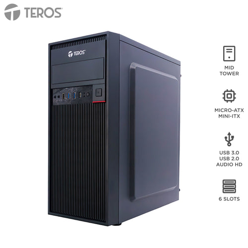 Case Gamer Teros TE-1319G Mid Tower con Fuente 450W (USB-C) Negro
