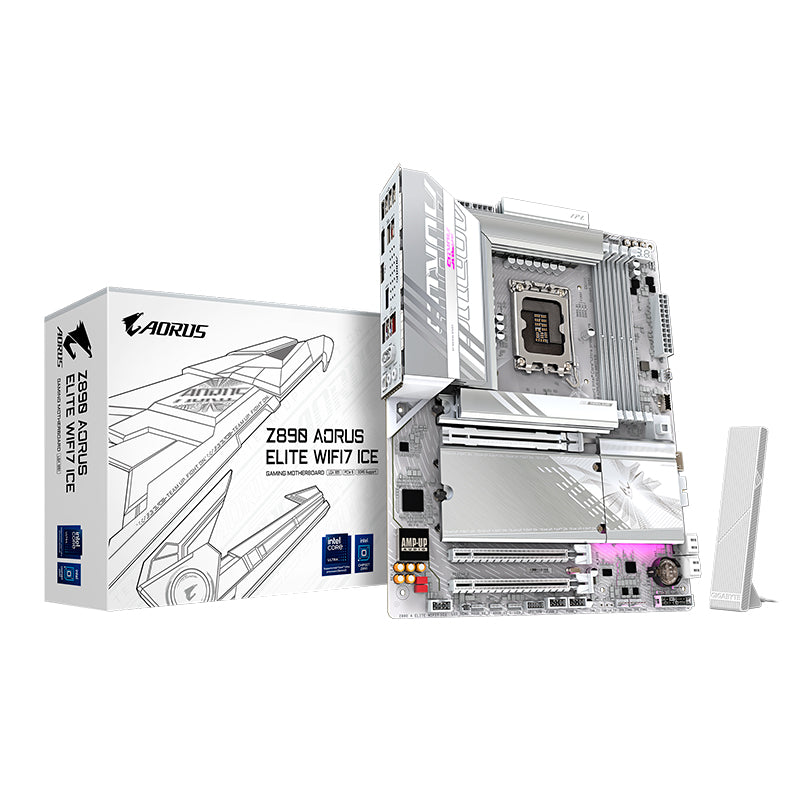 Placa Madre Gigabyte Z890 AORUS Elite WiFi7 ICE (Intel Z890, LGA1851, DDR5, ATX, blanca)