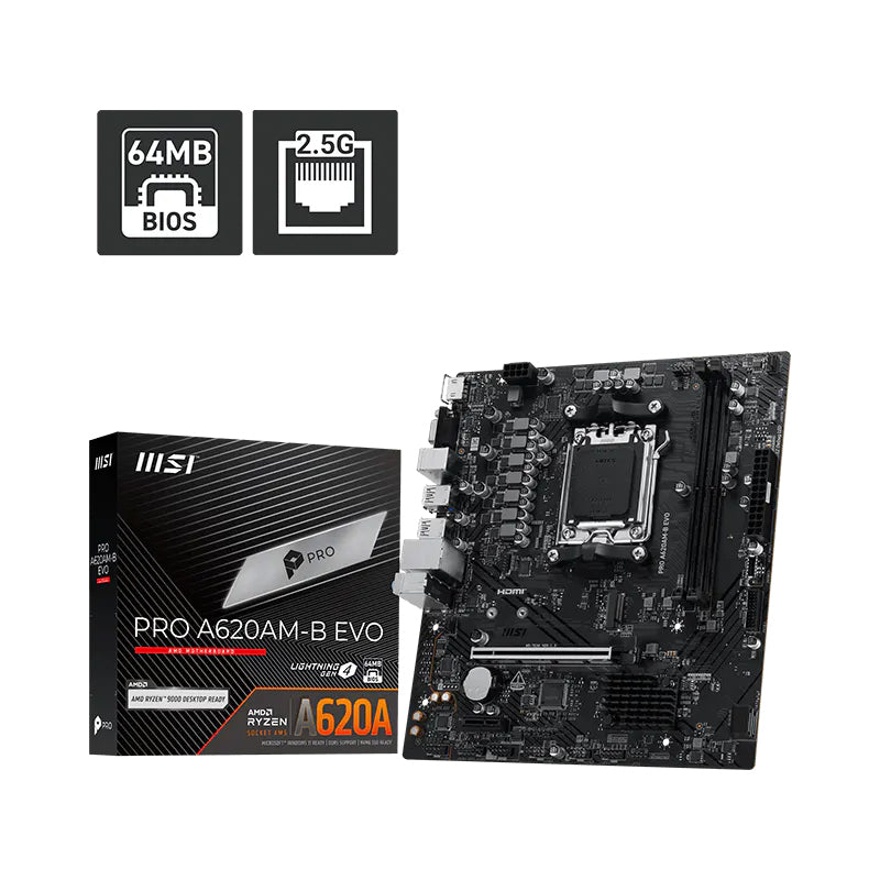 Placa Madre MSI PRO A620AM-B EVO (AMD A620, Socket AM5, DDR5, mATX)